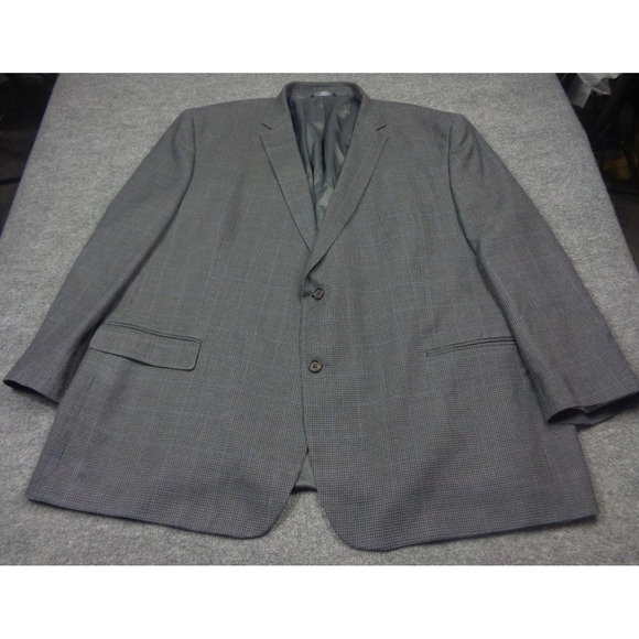 Ralph Ralph Lauren Blazer Men 54R Gray Silk Wool Houndstooth Windowpane Plaid